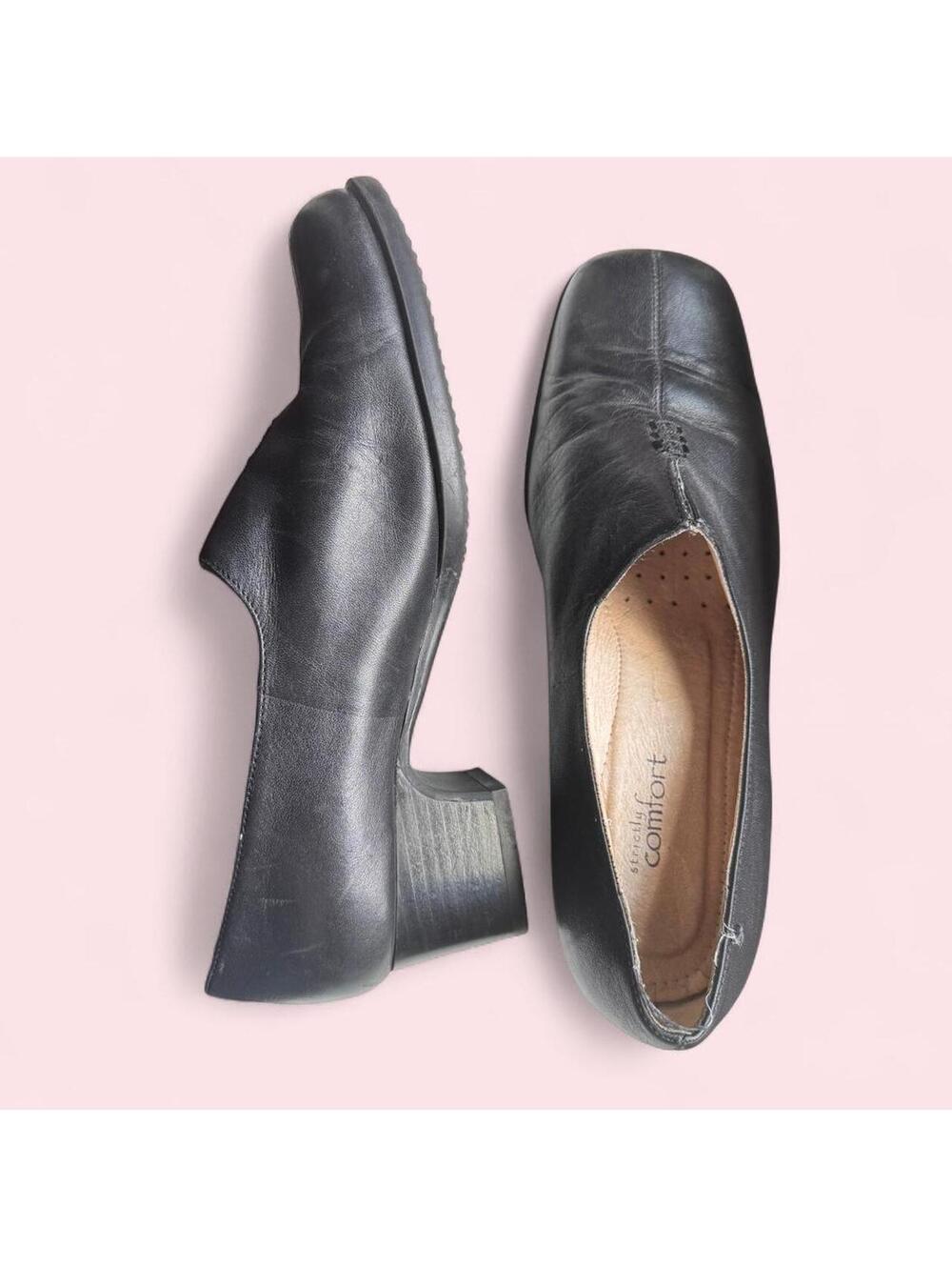 Leather high vamp heeled loafers